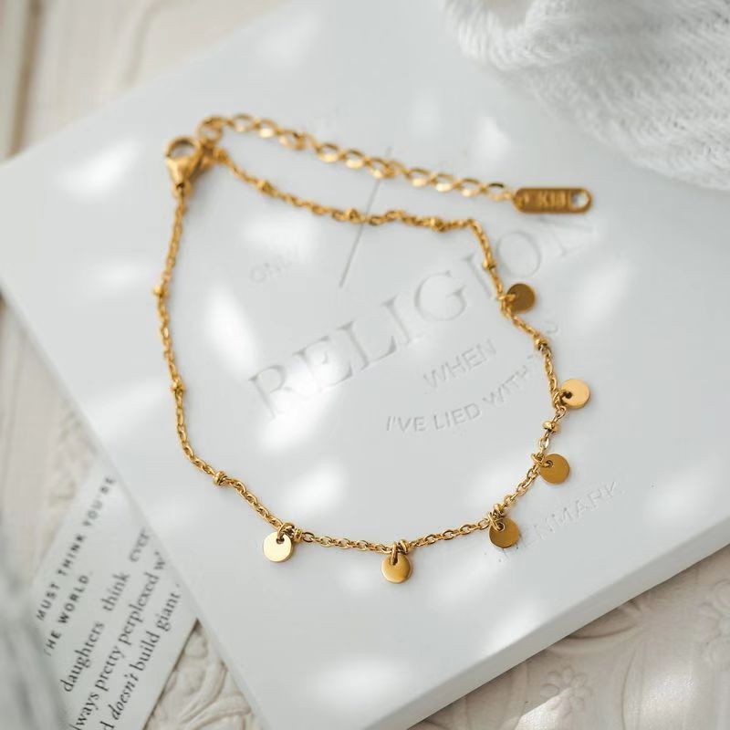 Dainty Gold Chain Anklet with Mini Disc Charms for Women